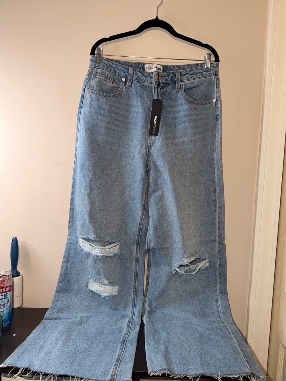 Fashion Nova Light Blue Distressed Wide-Leg Jeans NWT